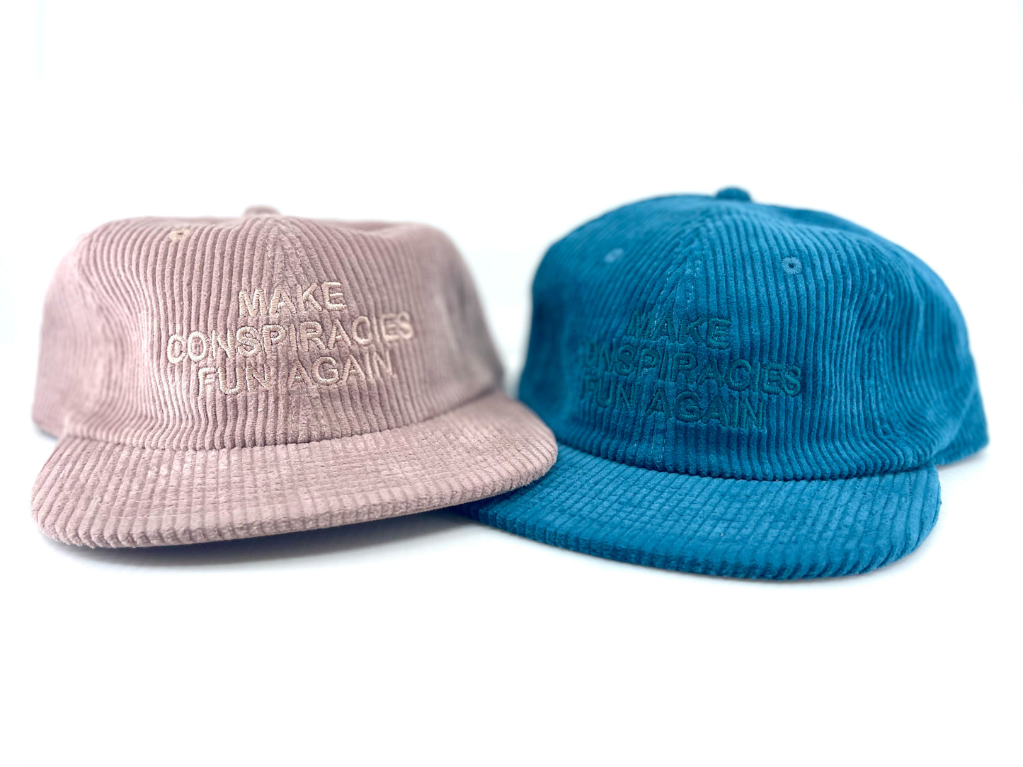 Make Conspiracies Fun Again Cord Hat (chocolate, hazy pink, atlantic)